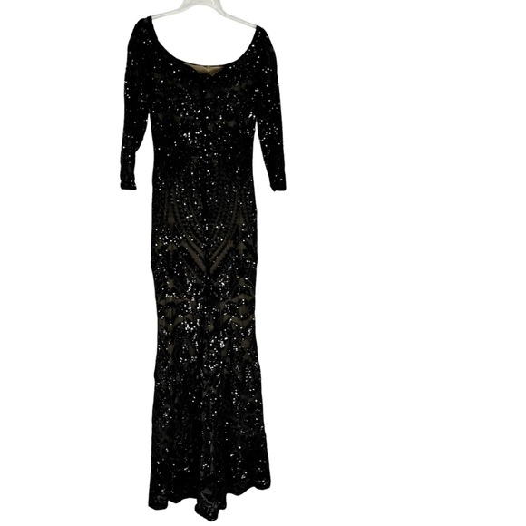 NWT Nadine Merabi Arabella Off The Shoulder Sequin Maxi Dress Black Size 10 - Picture 6 of 13